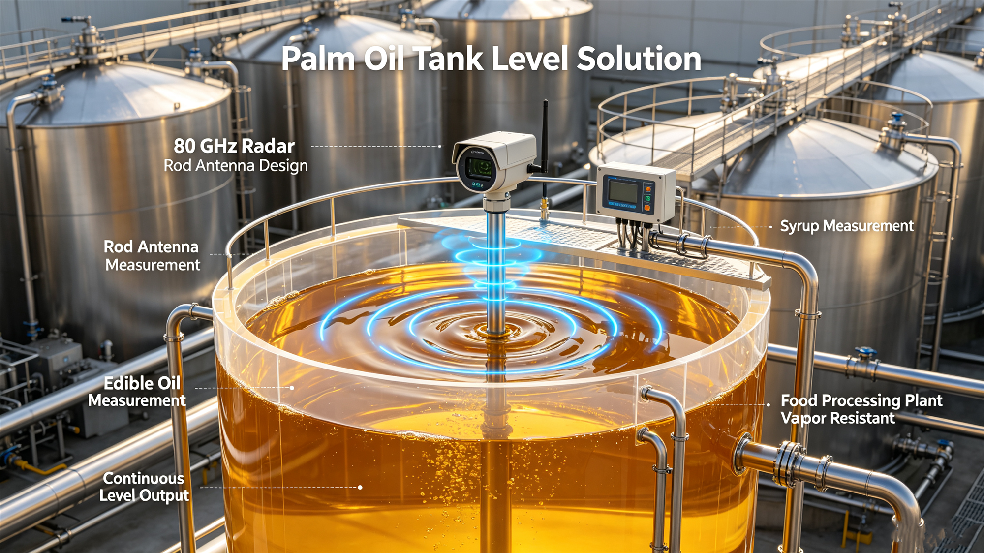 Latest company case about Seri Palm Oil Case: Edible Oil and Syrup Tank Level Measurement With Rod-Antenna 80 GHz Radar