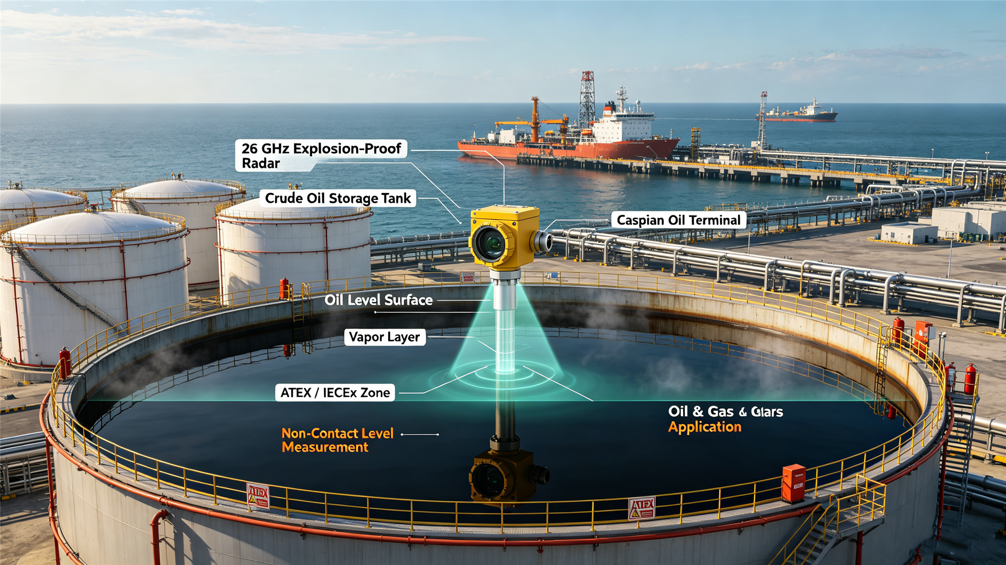Latest company case about Caspian Petroleum Terminal Case: Crude Oil Tank Level Gauging With 26 GHz Explosion-Proof Radar
