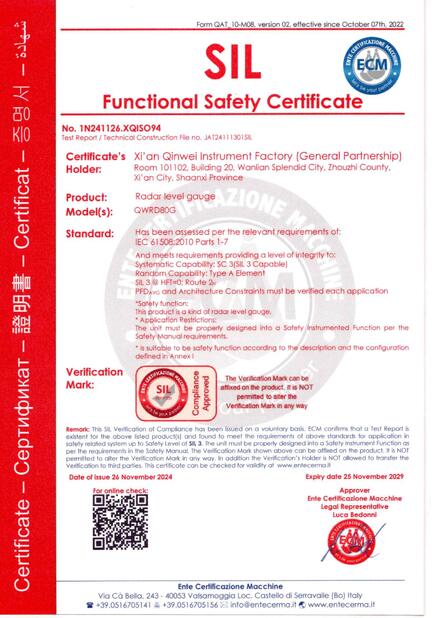 China Xi 'an Qinwei Instrument Factory (General Partnership Enterprise) certification